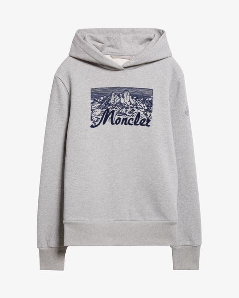 A grey Moncler hoodie.
