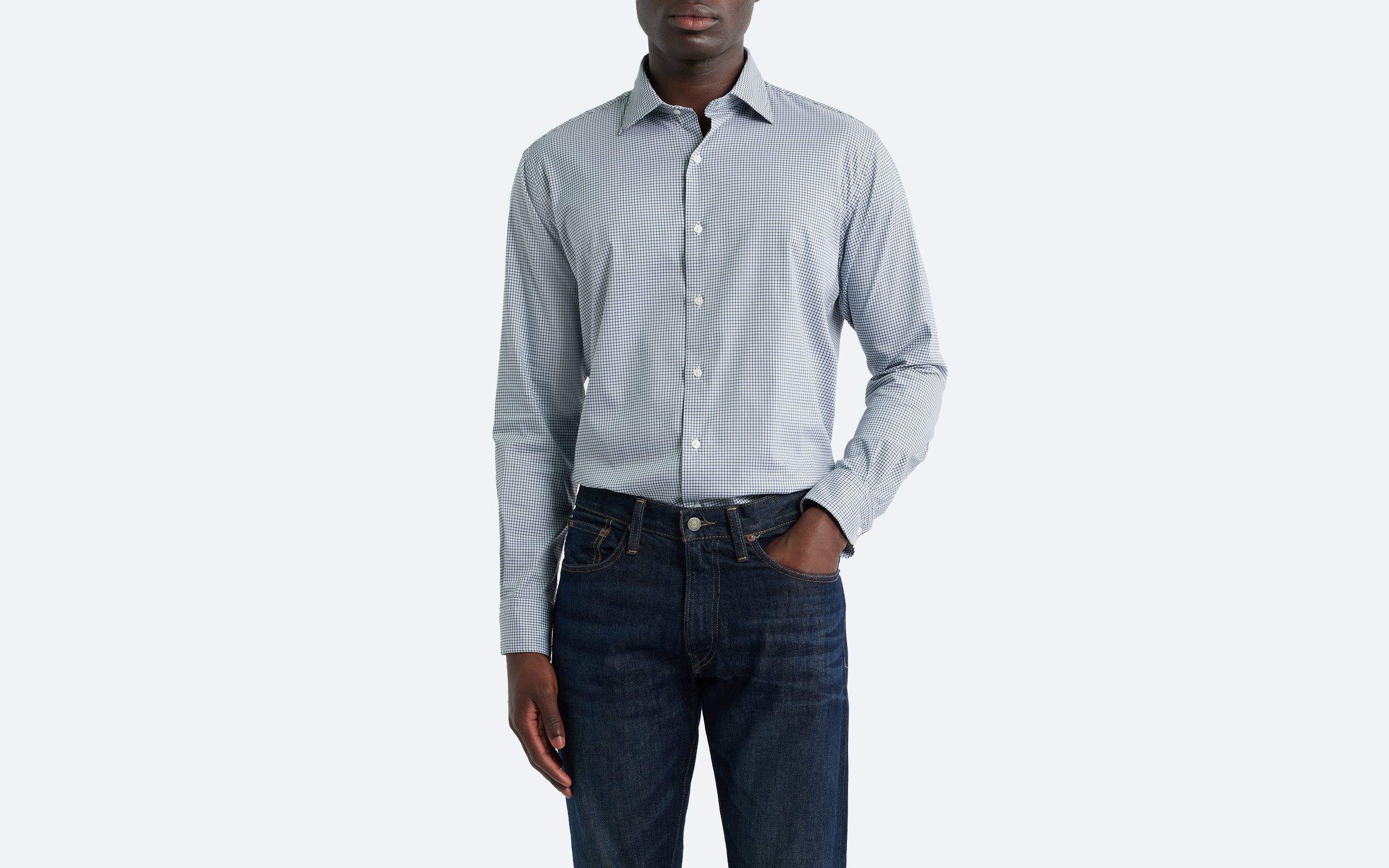 Man wearing a dress shirt.