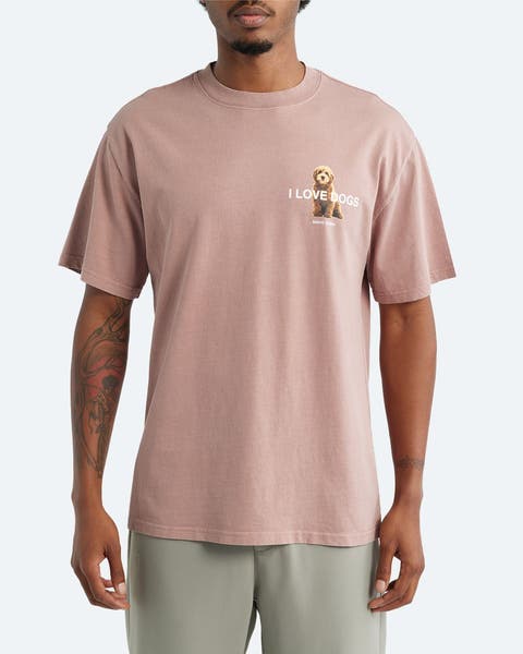 Man wearing a graphic T-shirt.