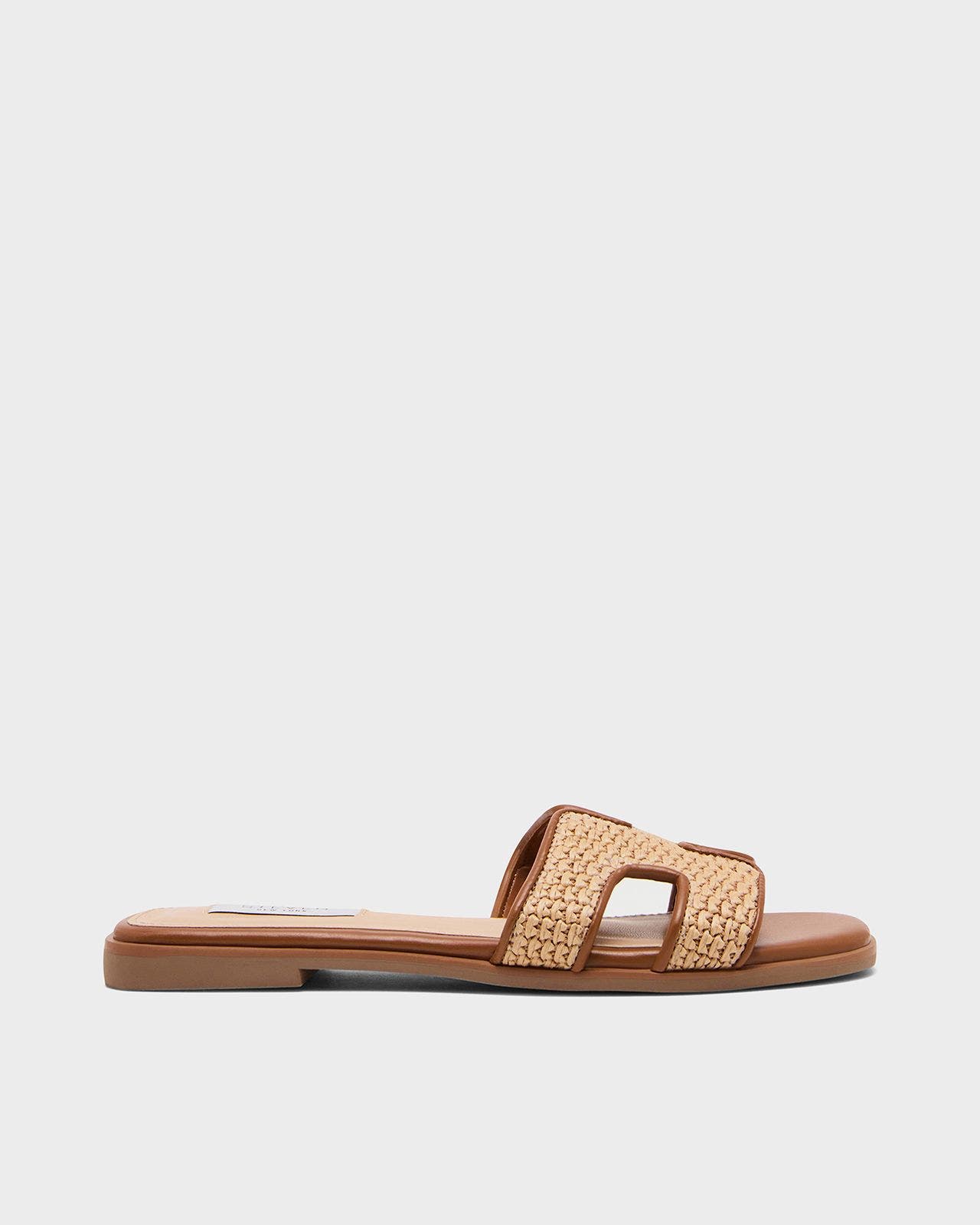 A woven flat sandal. 