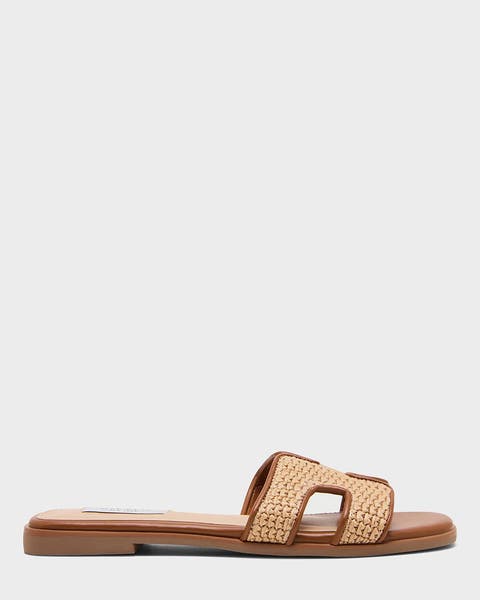 A woven flat sandal.