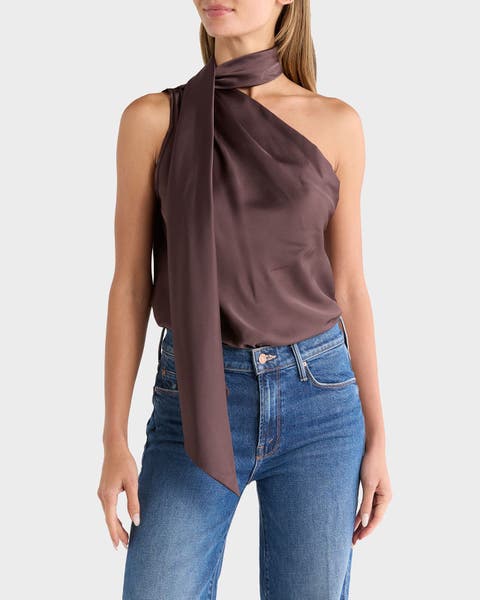 Woman in brown halter top.