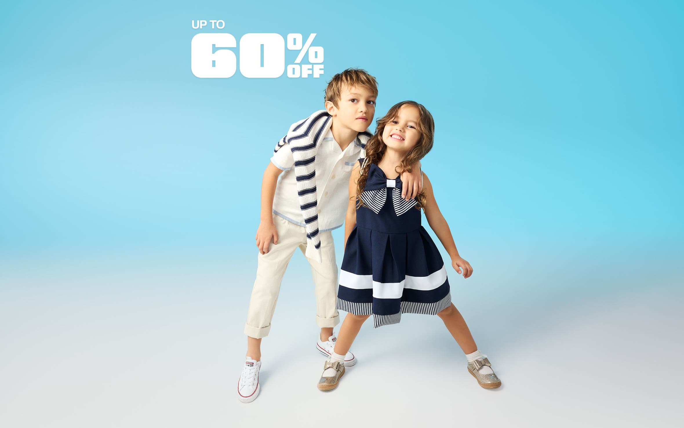 Children wearing warm-weather vacation styles.