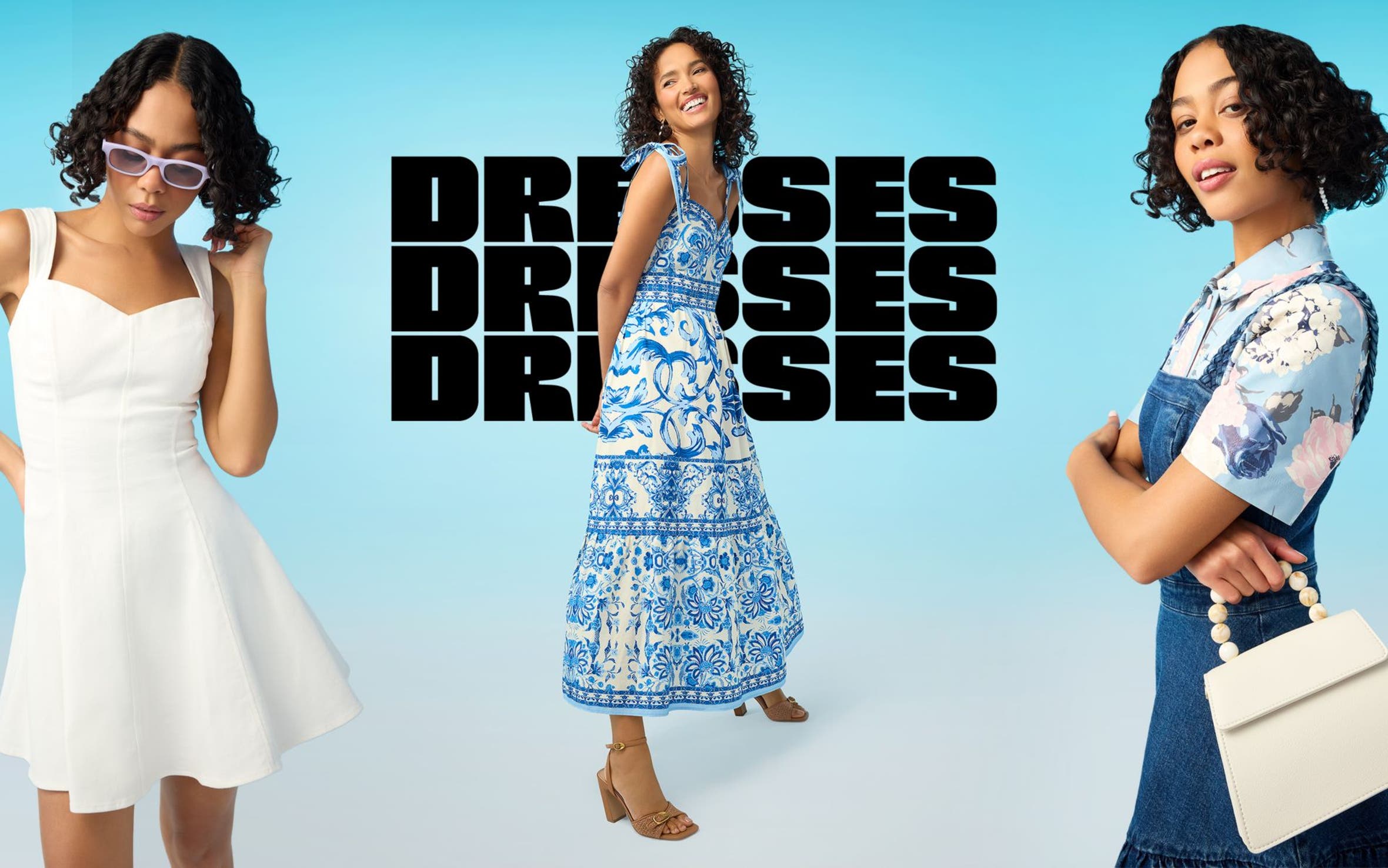 Models wearing spring dresses.