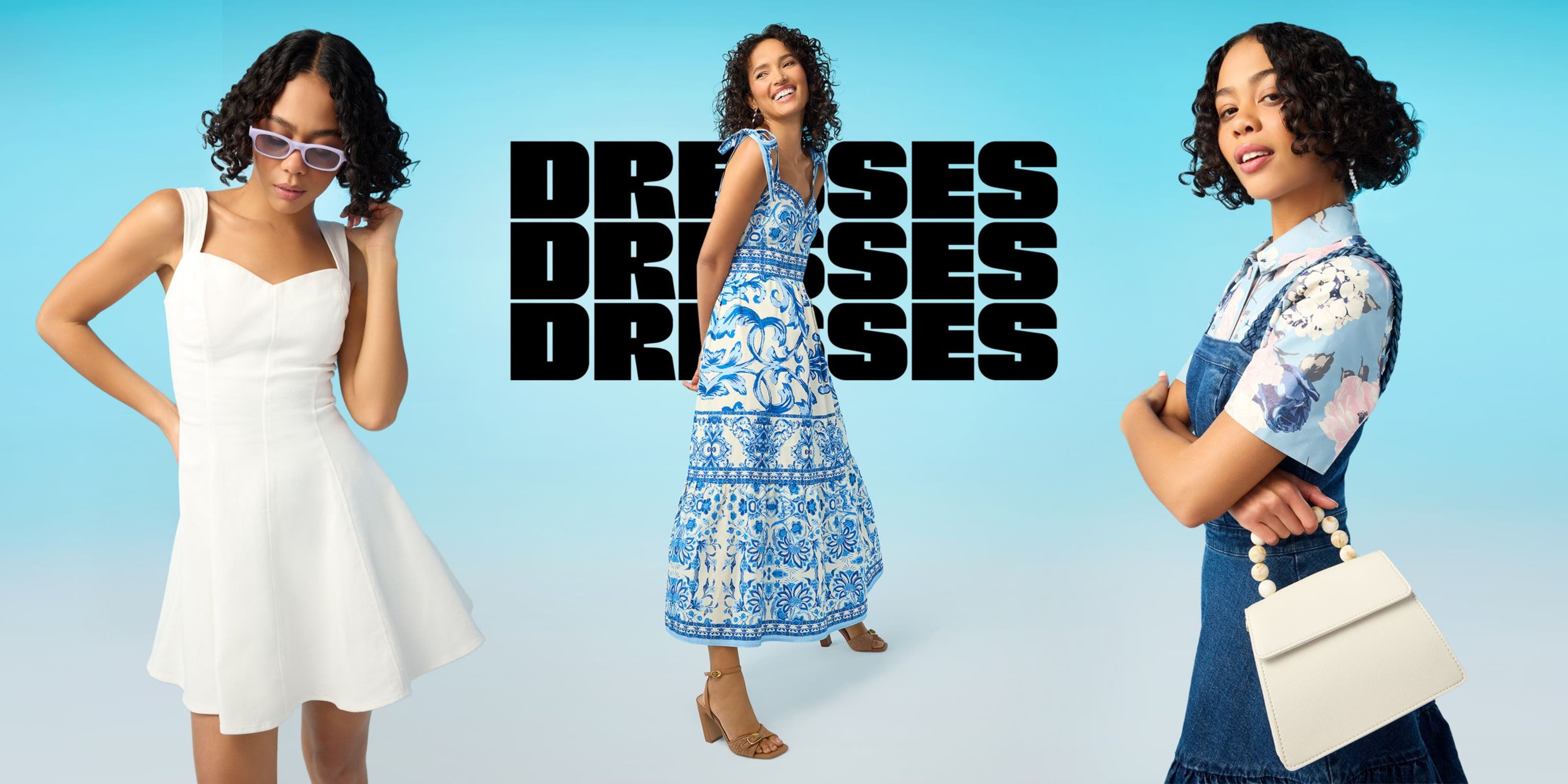 Models wearing spring dresses.