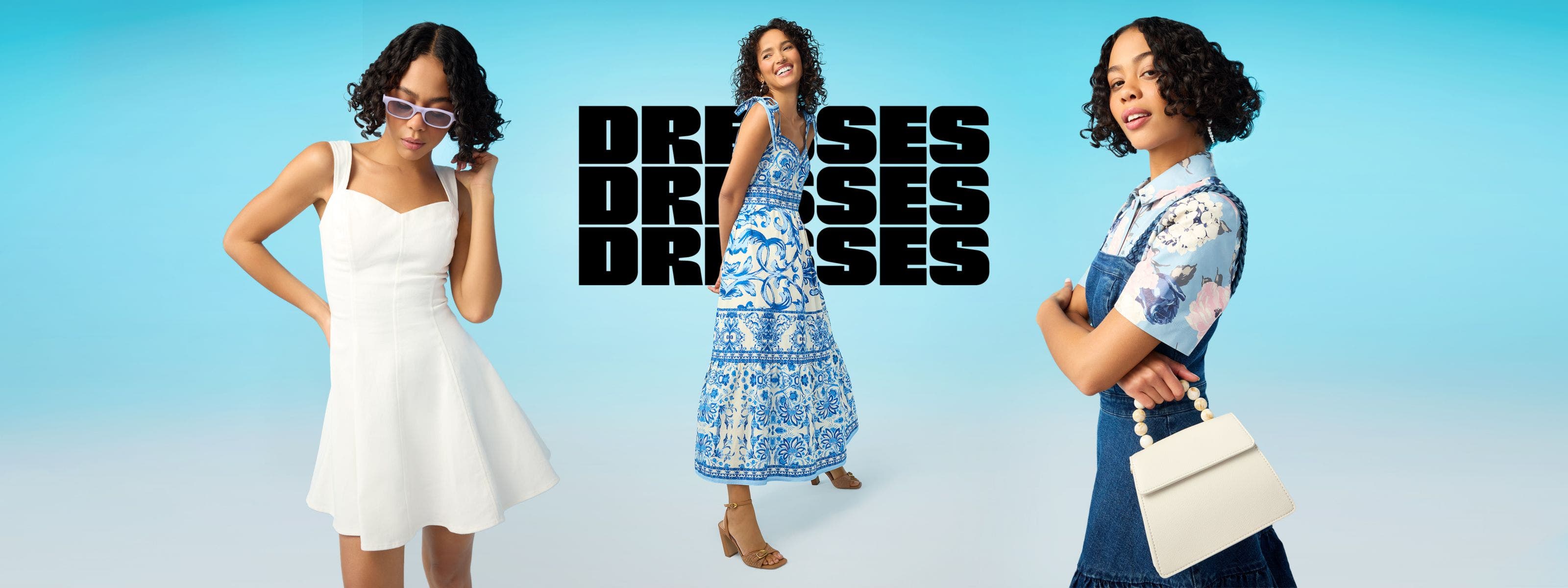 Models wearing spring dresses.