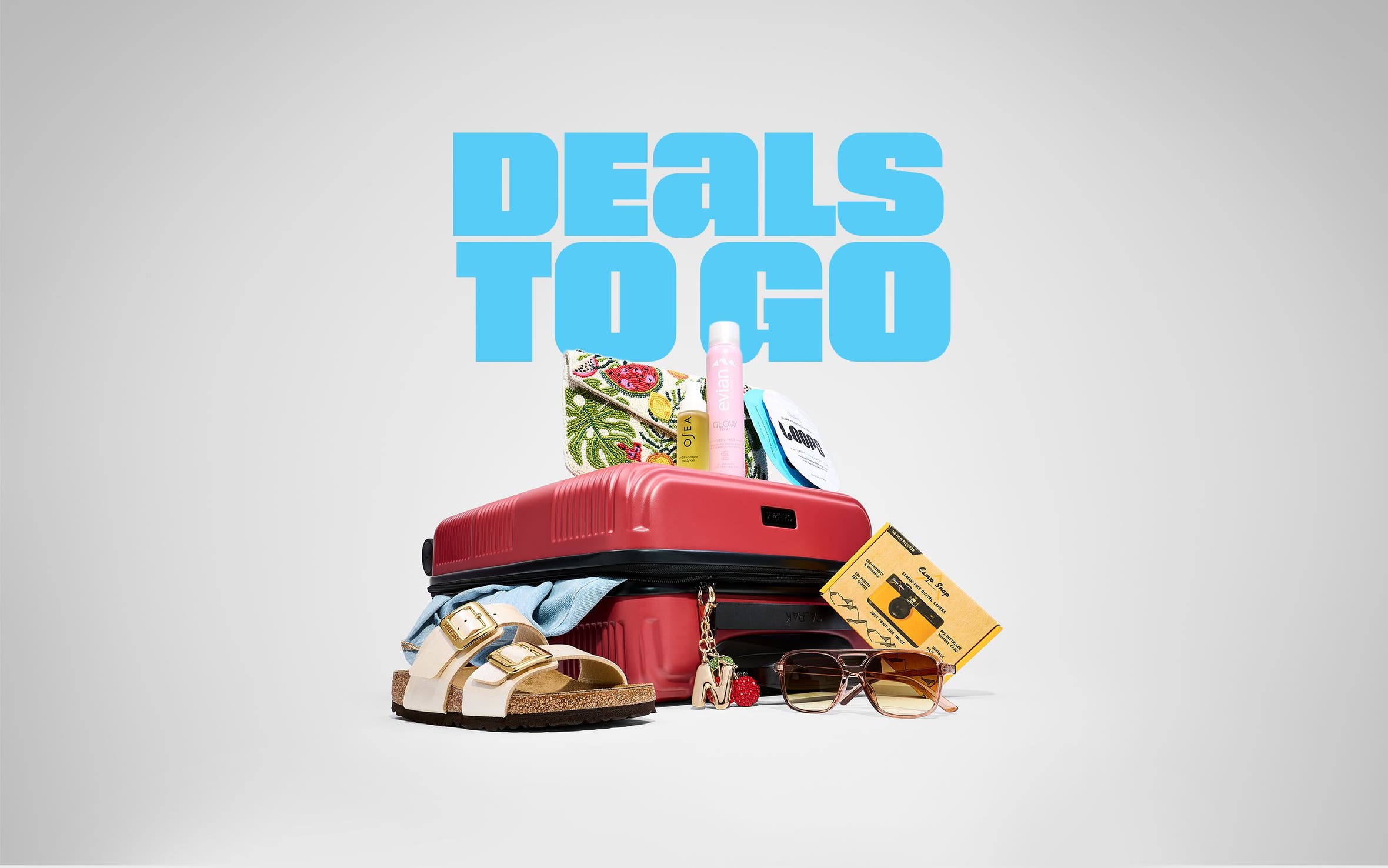 A variety of warm-weather vacation items.