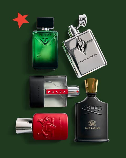 An array of 5 men’s colognes.