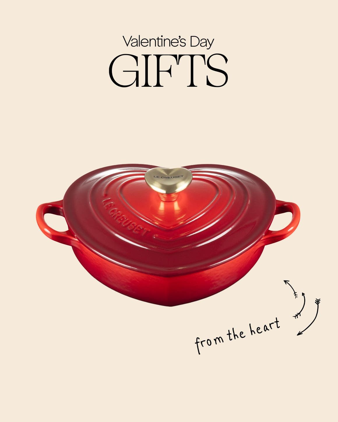 A heart-shaped Le Creuset baking dish. 