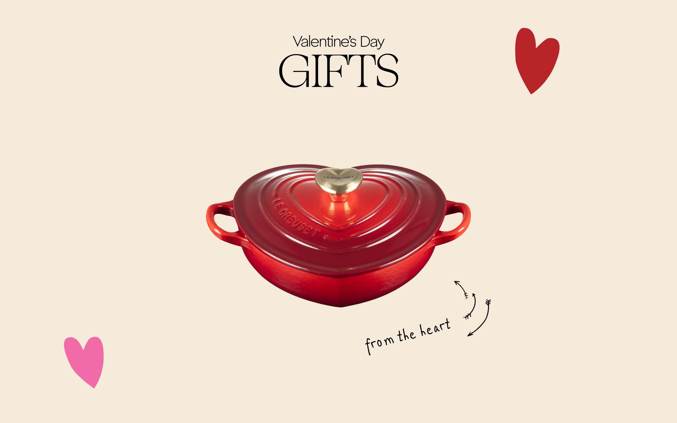 A heart-shaped Le Creuset baking dish. 