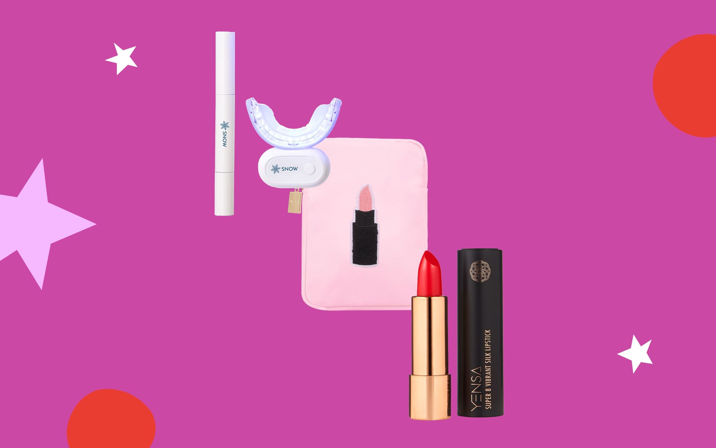 A collage of fragrance, makeup and skin care products.