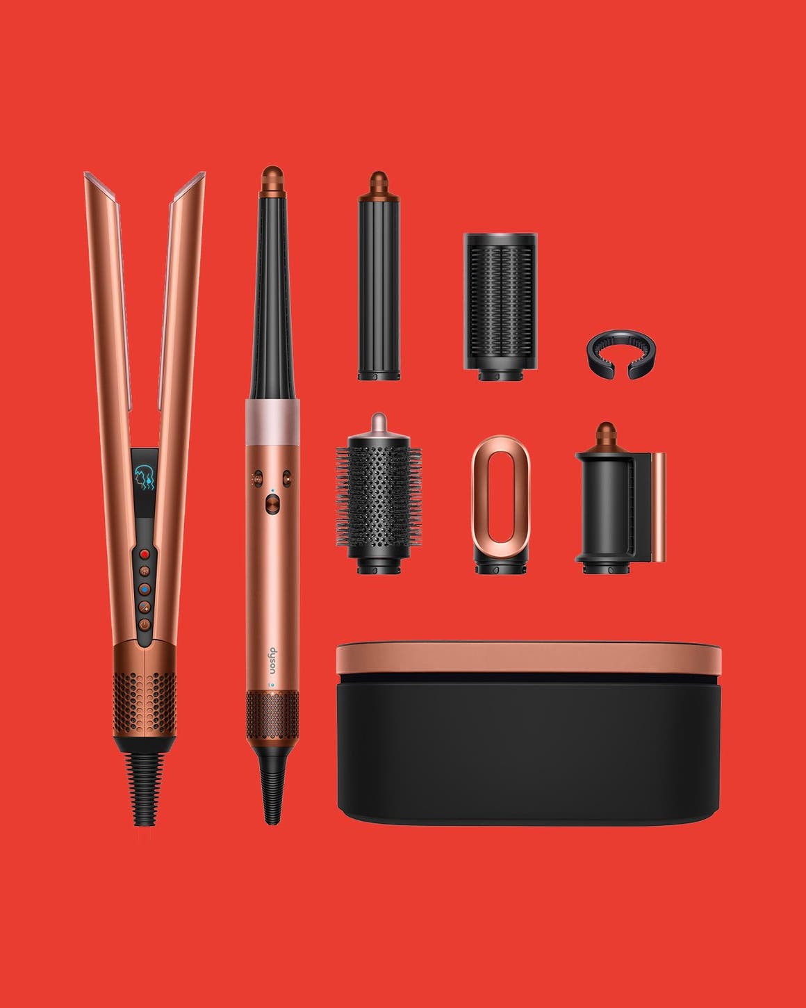 Dyson hairstyling tools and attachments.