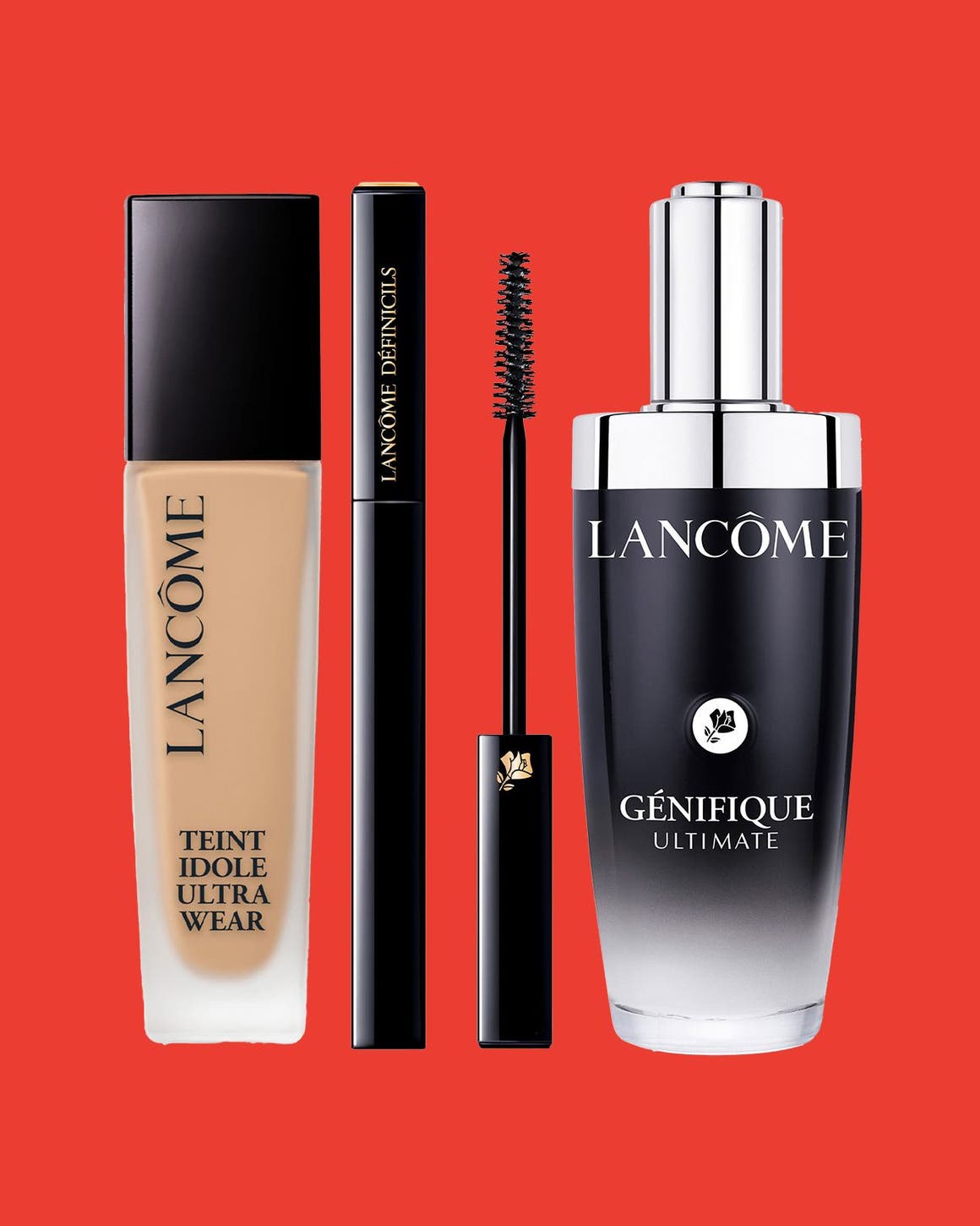 Foundation, mascara and serum.