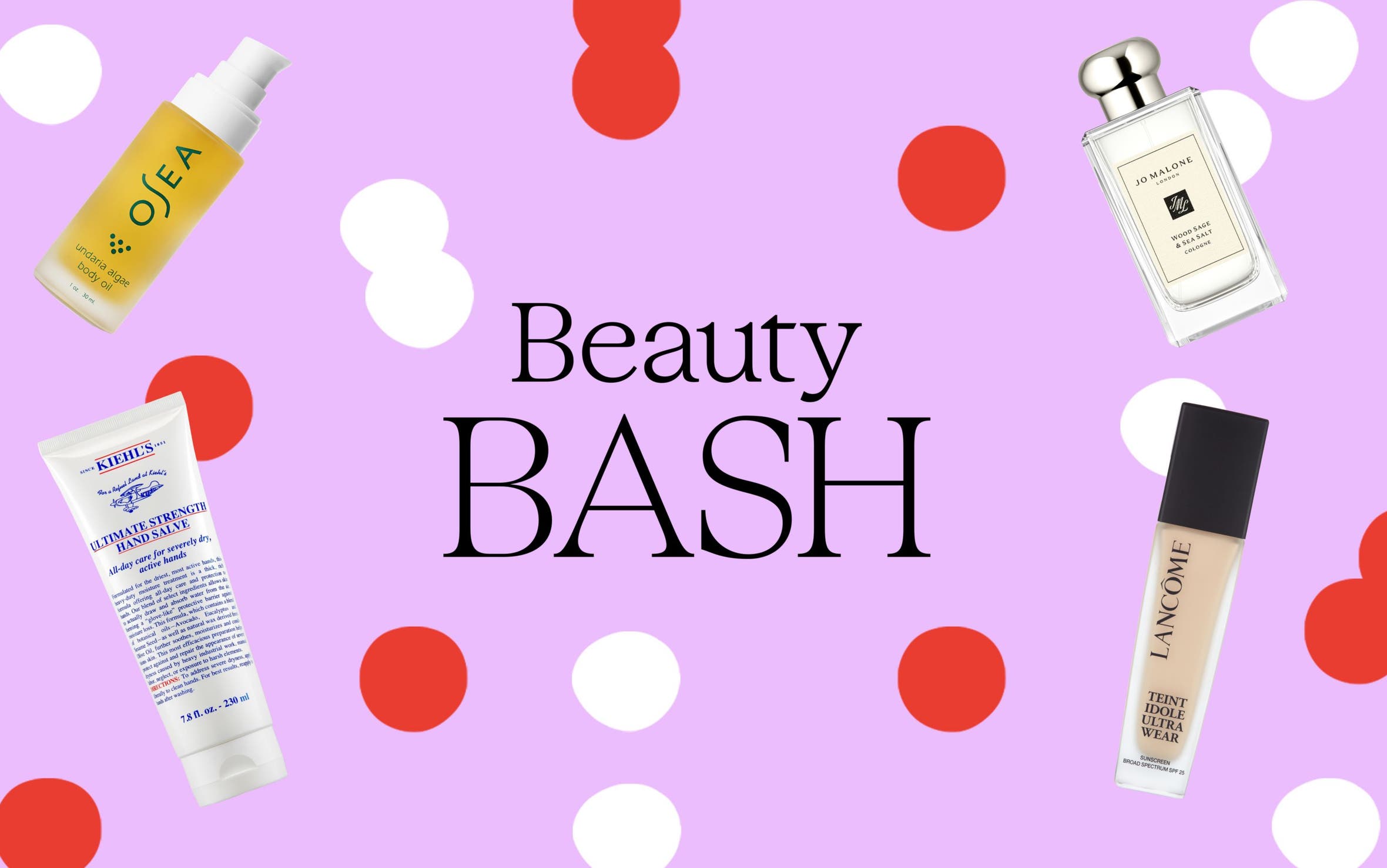 Beauty Bash: a collage of fragrance, makeup and skin care products.