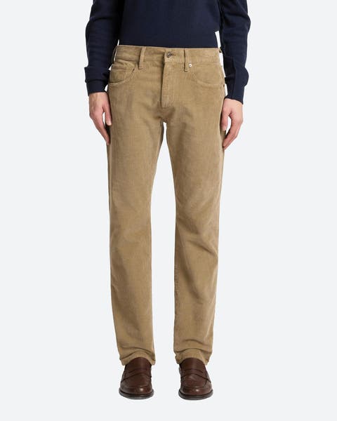 A man wearing corduroy pants.
