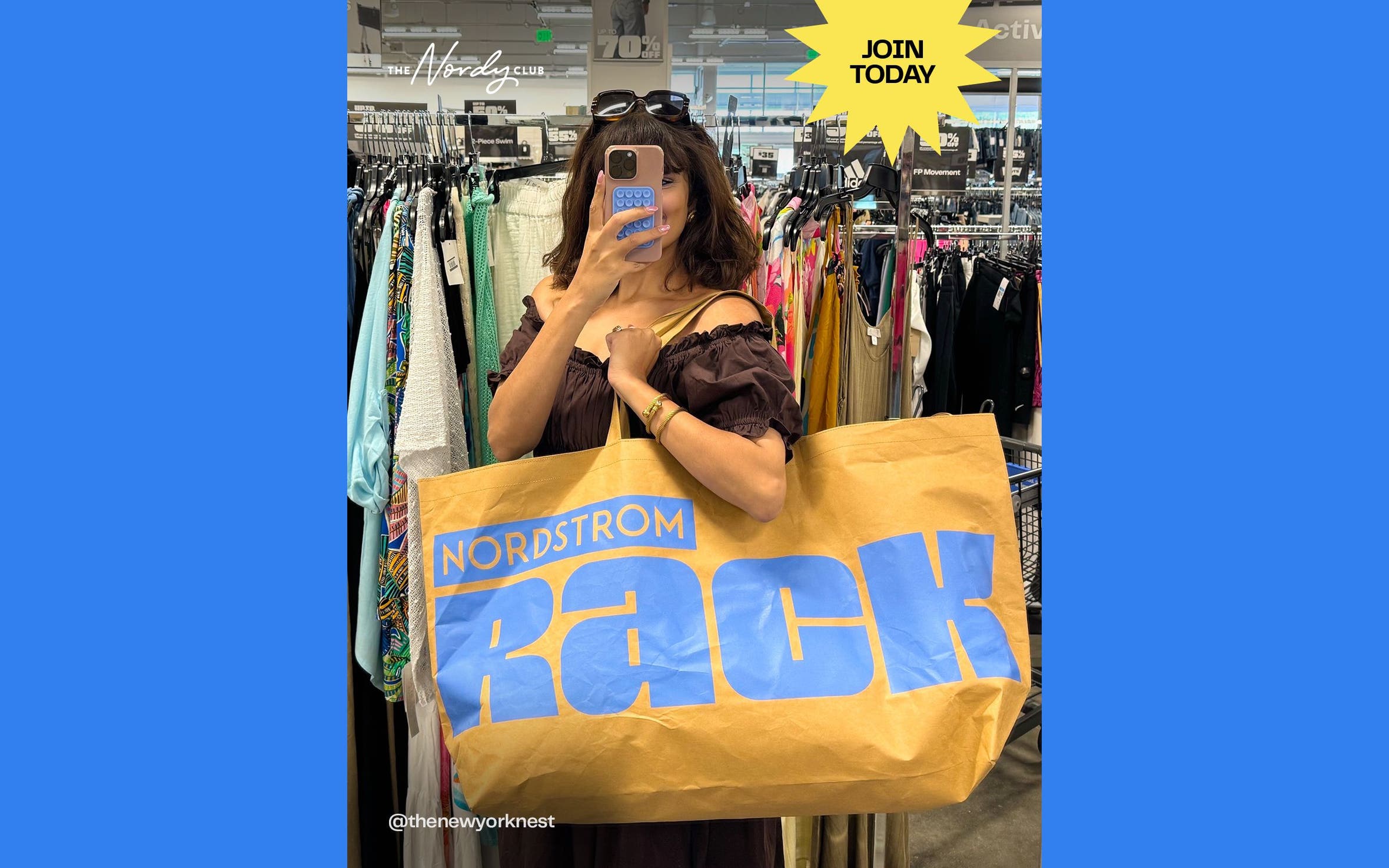 Join The Nordy Club today. A woman holding a shopping bag.