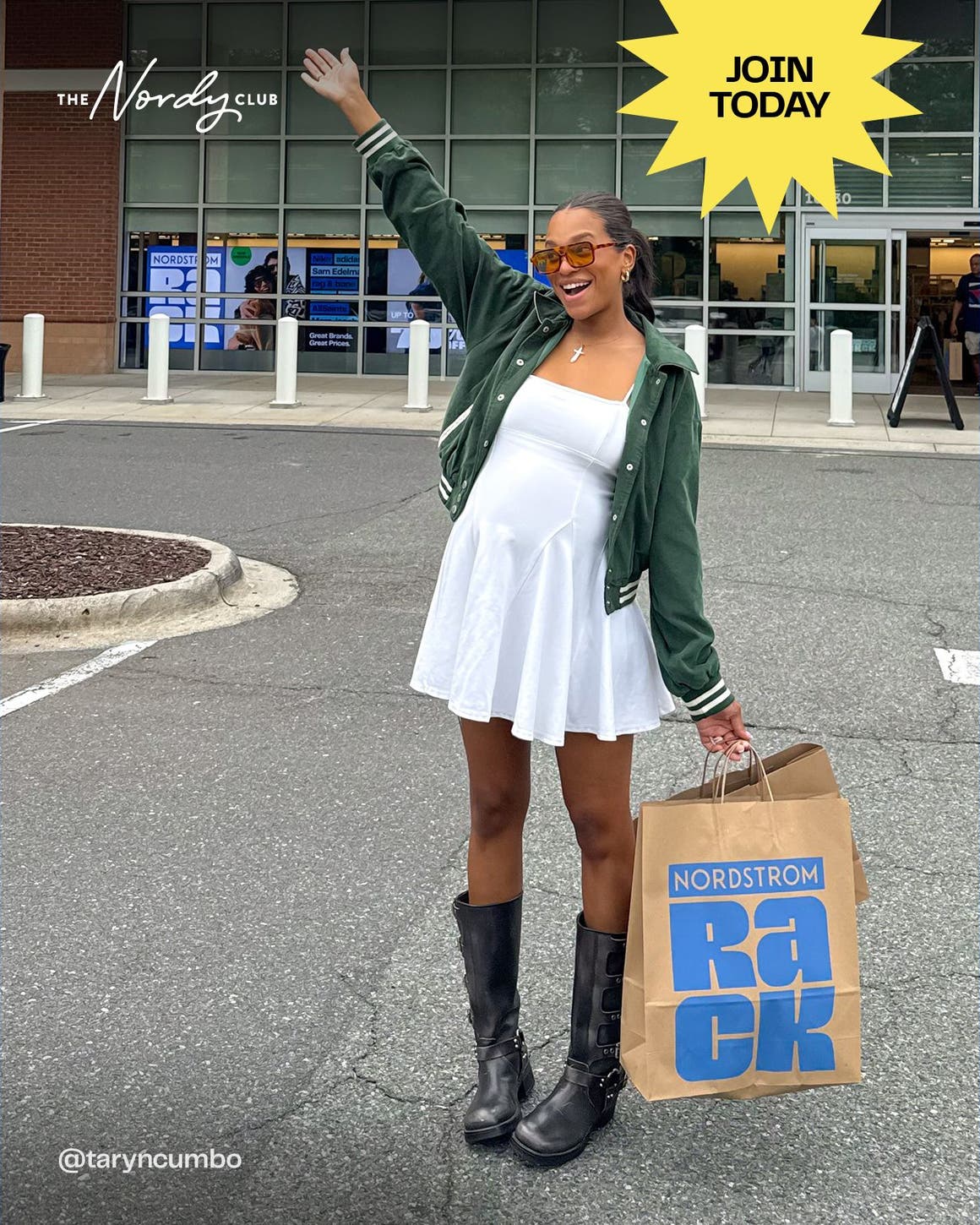 The Nordy Club: join today. A woman holding a shopping bag.