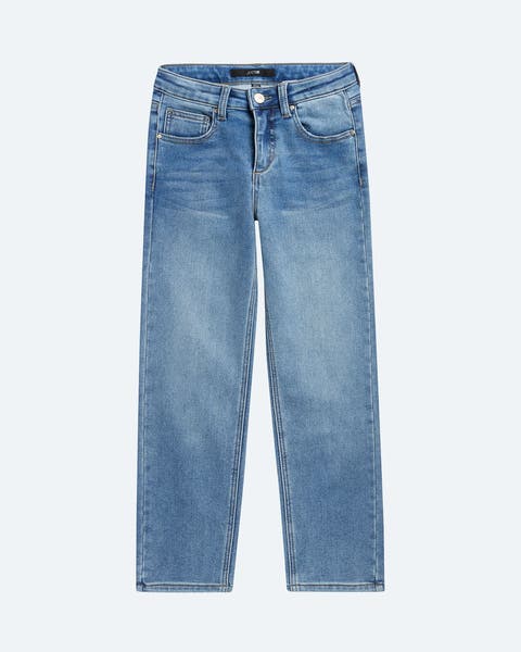 Straight-leg jeans.