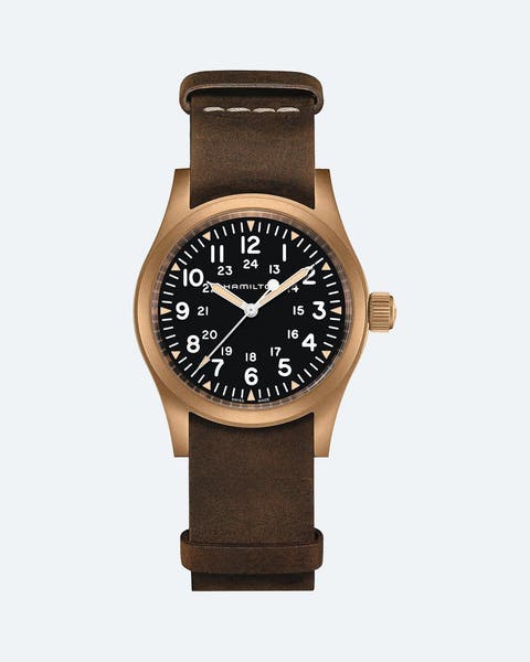 A brown Hamilton watch.