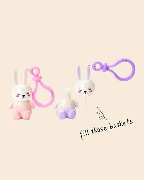 Bunny lip-gloss keychain set.