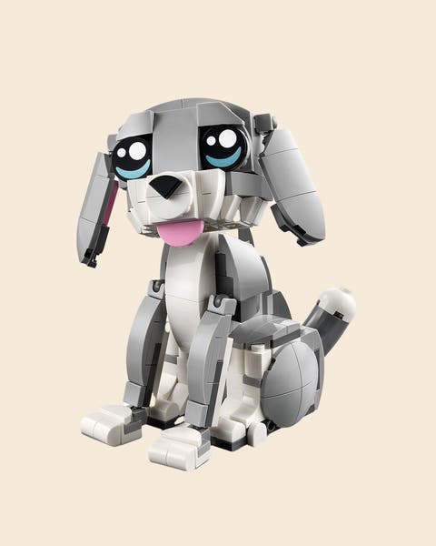 A dog made out of LEGO bricks.