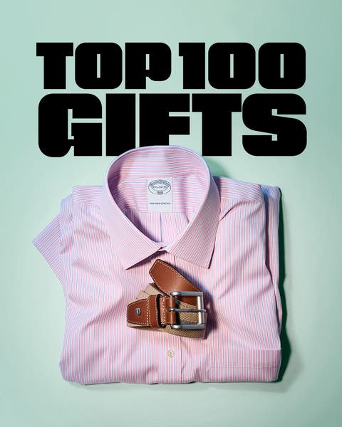 Top 100 Gifts. A men’s button-front shirt and belt. 