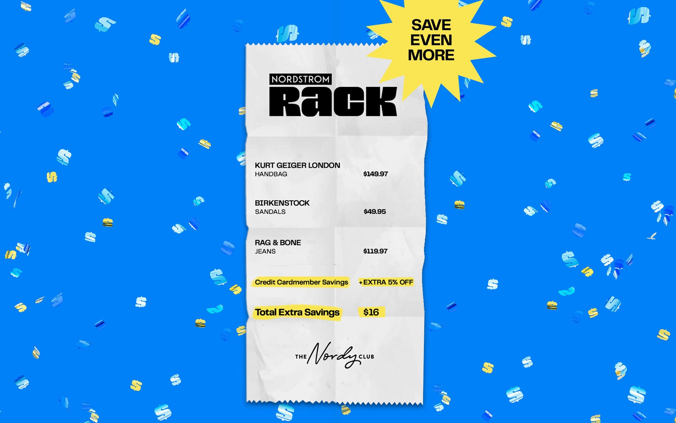A Nordstrom Rack receipt shows how much a credit cardmember can save. 