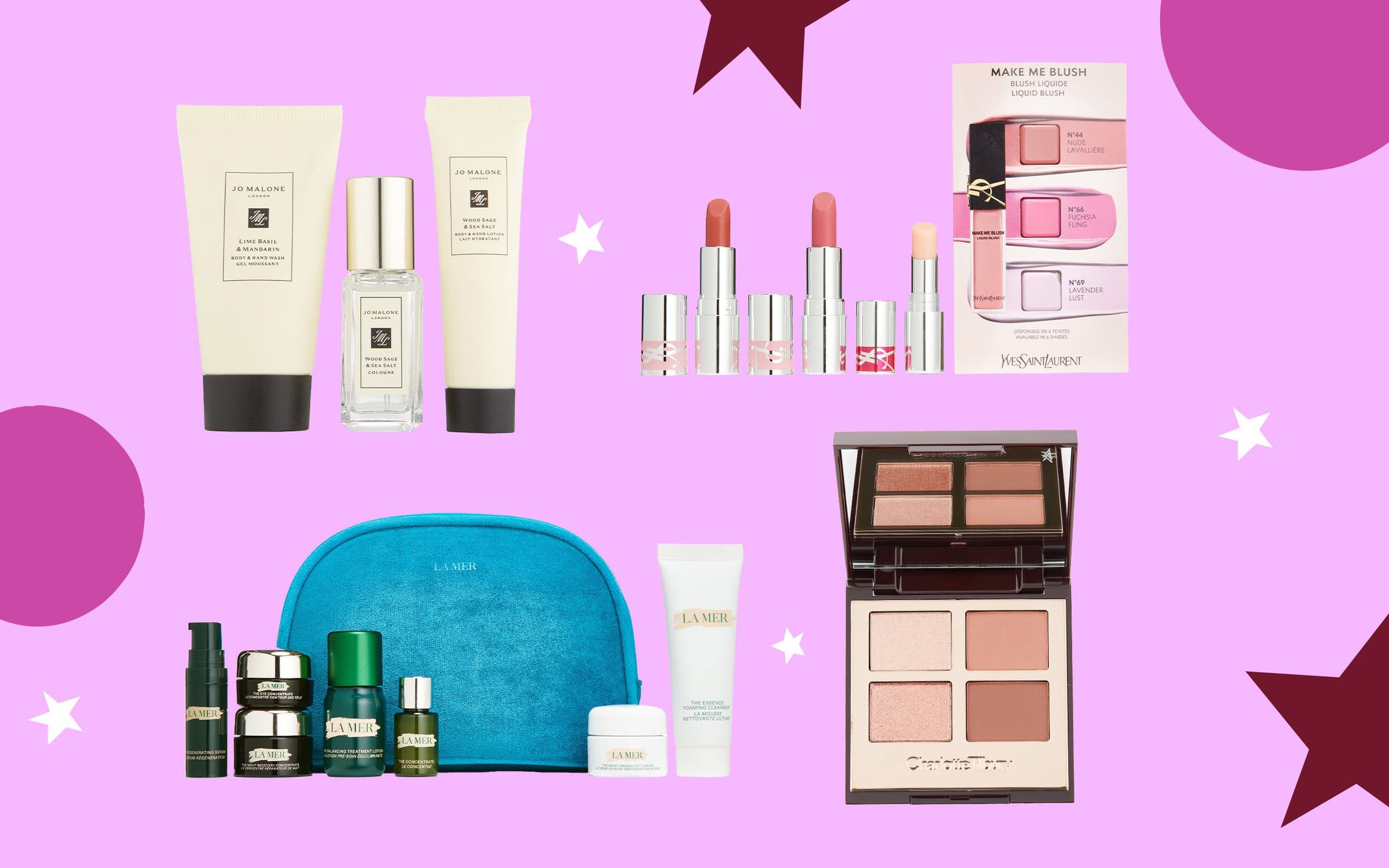 A collage of beauty gifts with purchase.