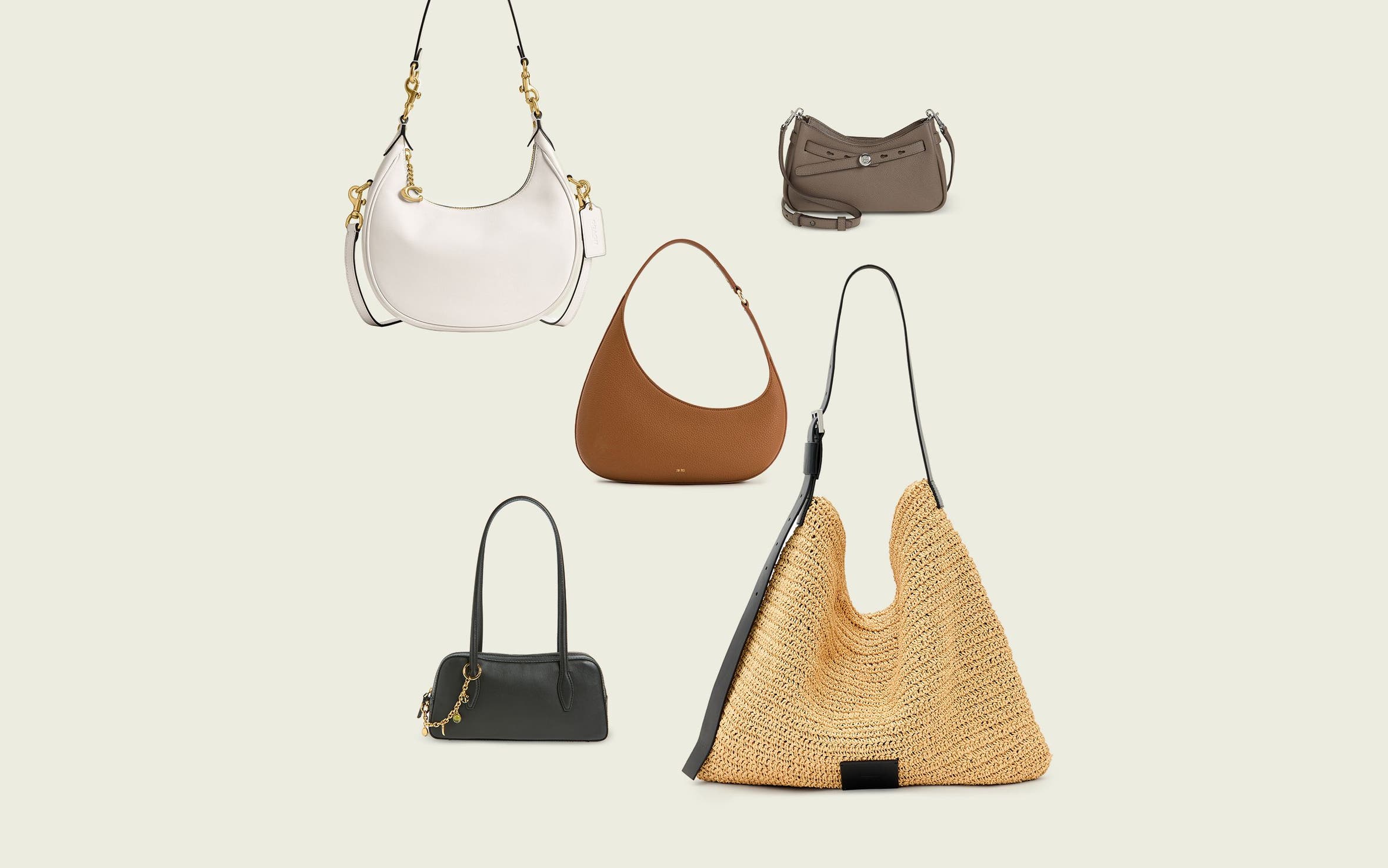 An assortment of handbags.