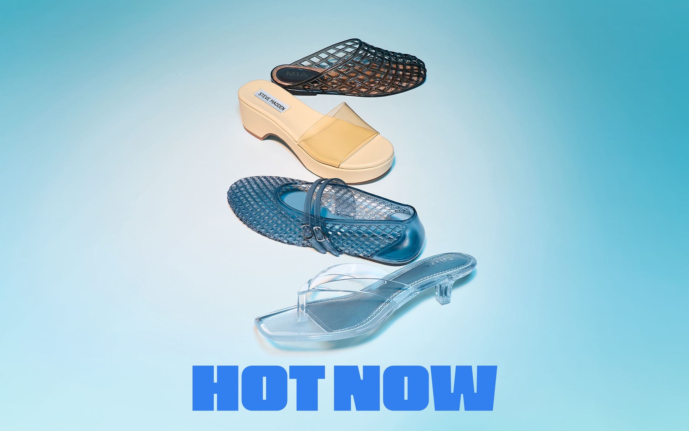 A variety of trendy jelly shoes.