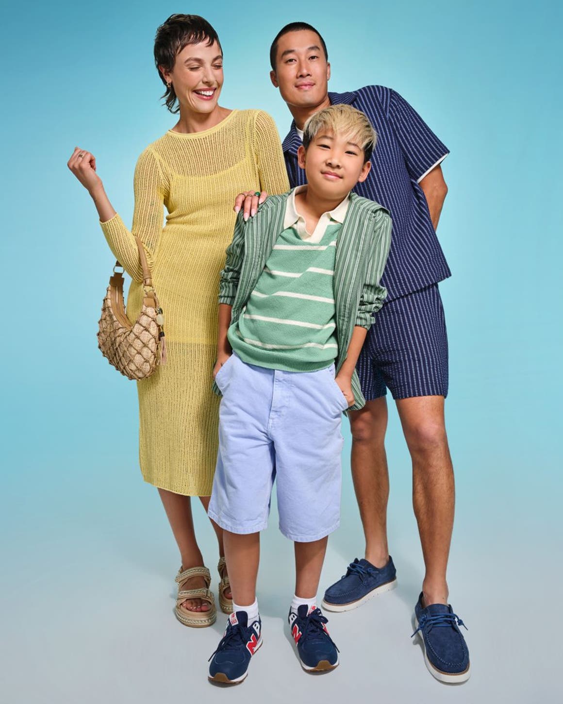 A family wearing summer vacation looks.