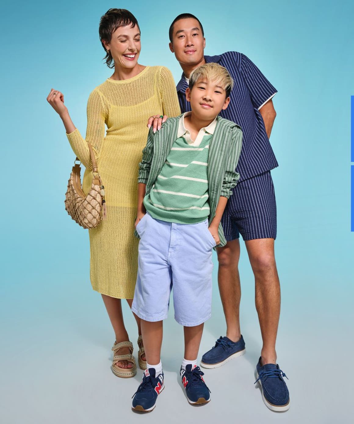A family wearing summer vacation looks.