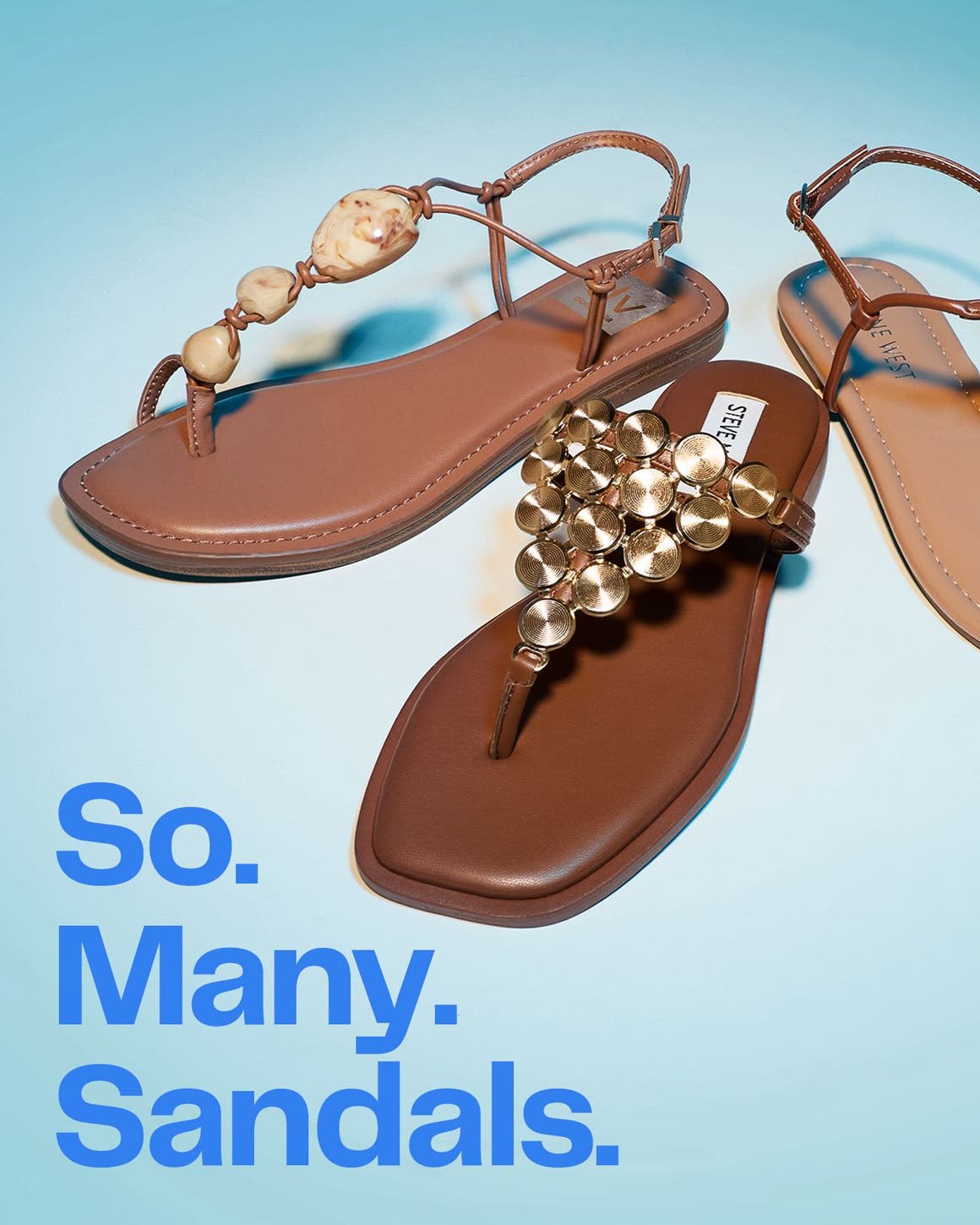A trio of embellished thong sandals.