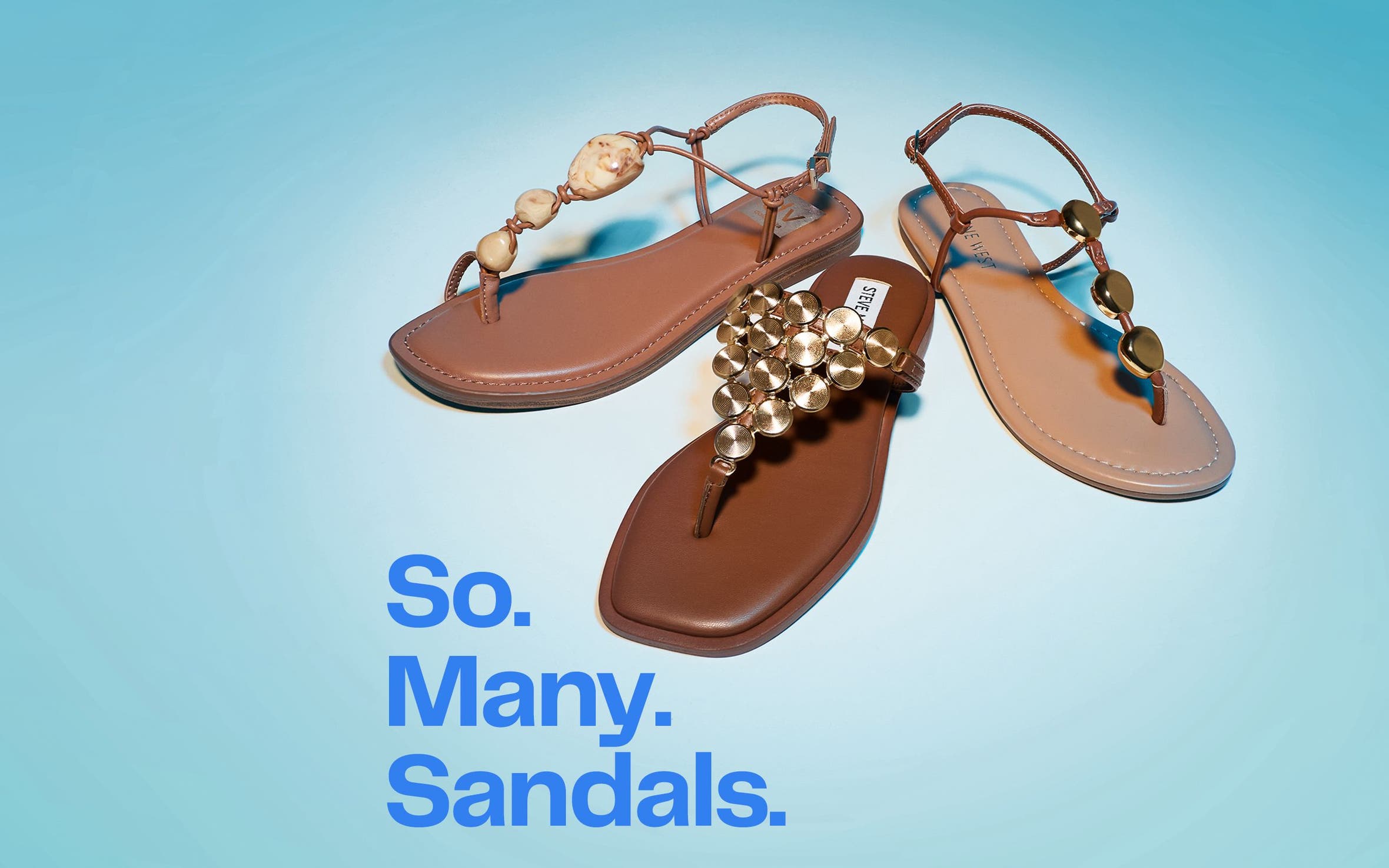 A trio of embellished thong sandals.