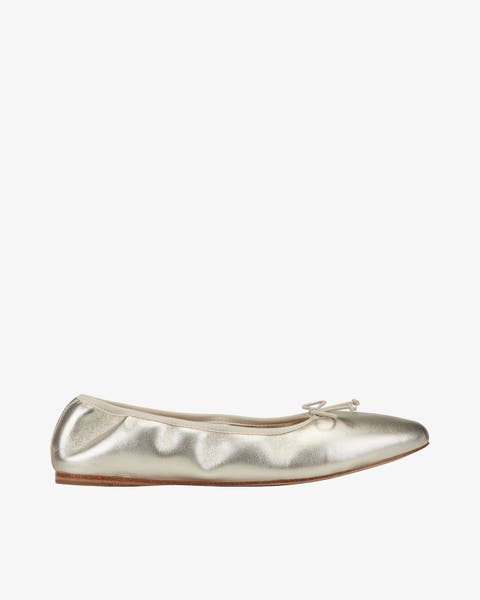 A metallic gold ballet flat.