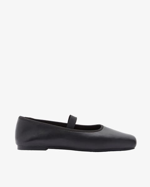 Black square-toe Mary Jane ballet flat.