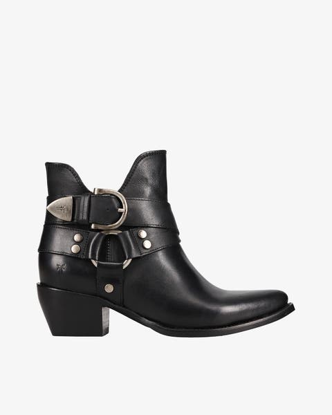 A black bootie with buckle.