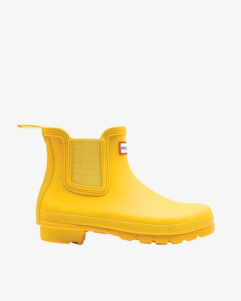 A yellow waterproof boot.