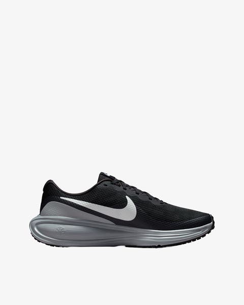 A black and silver sneaker.