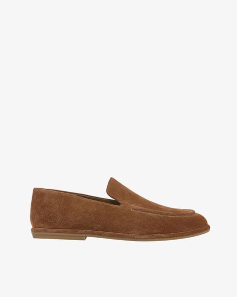 A tan loafer.