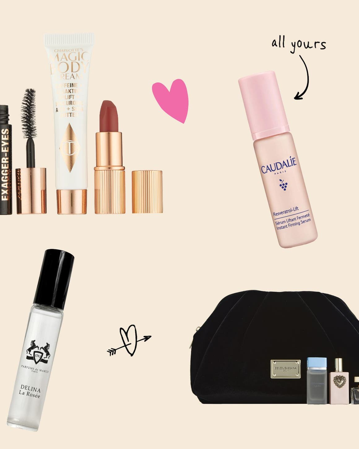 A collage of beauty gifts with purchase.