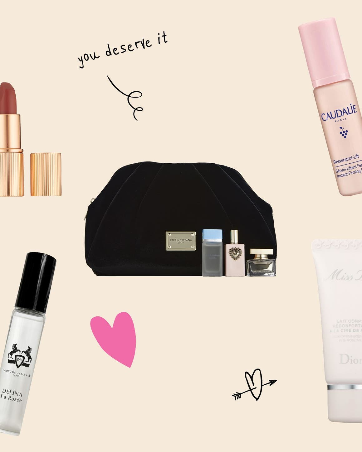 A collage of beauty gifts with purchase.