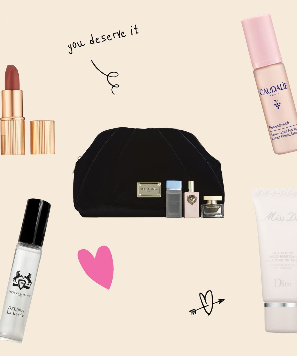 A collage of beauty gifts with purchase.