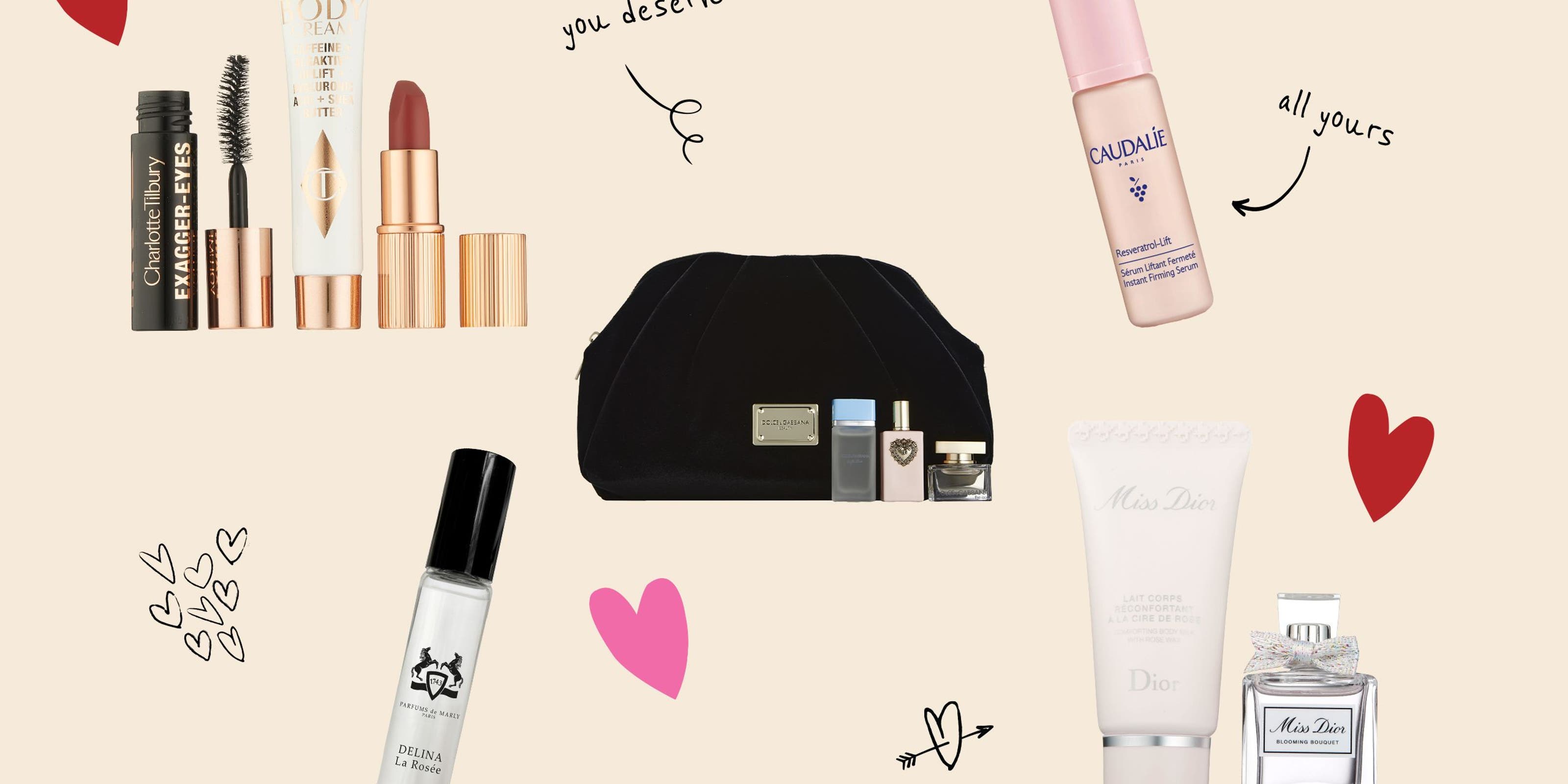 A collage of beauty gifts with purchase.