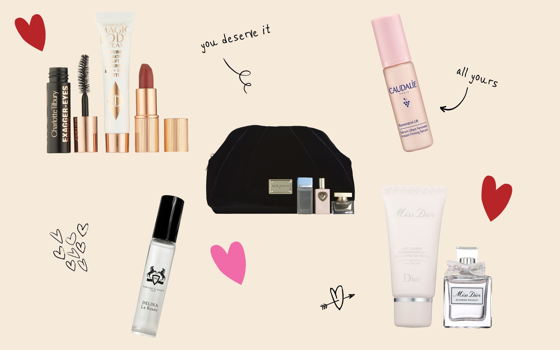 A collage of beauty gifts with purchase.