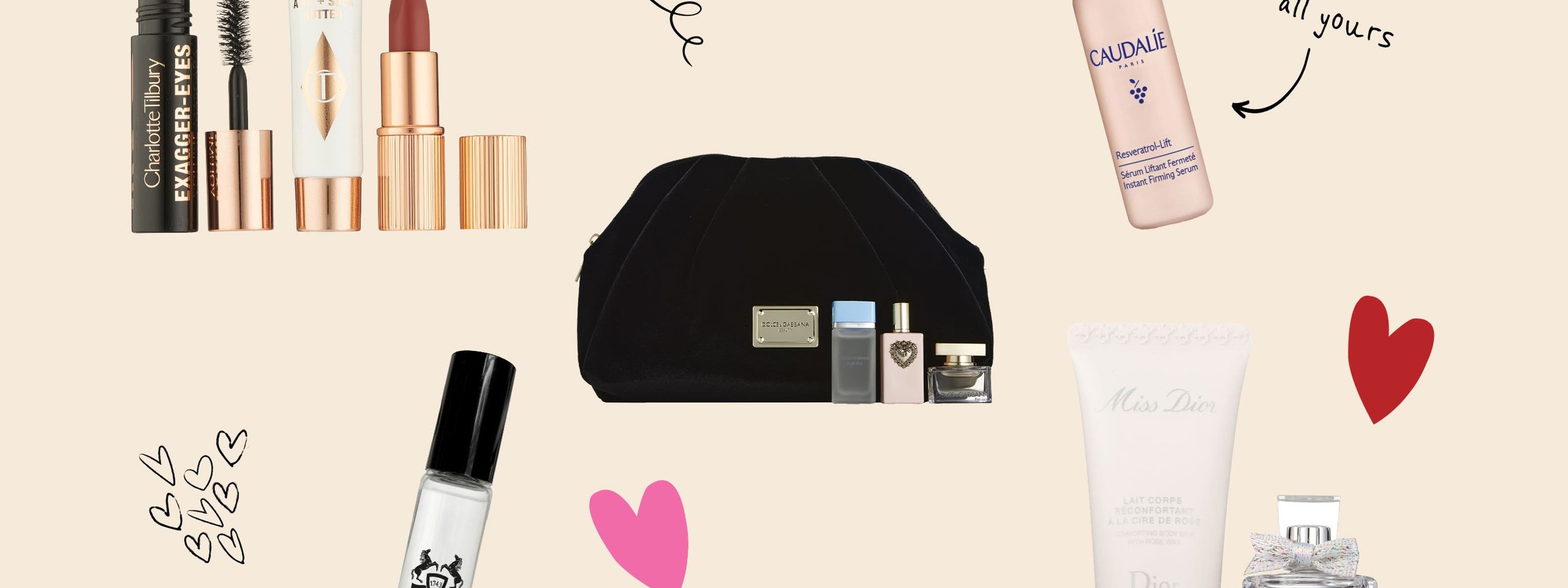 A collage of beauty gifts with purchase.