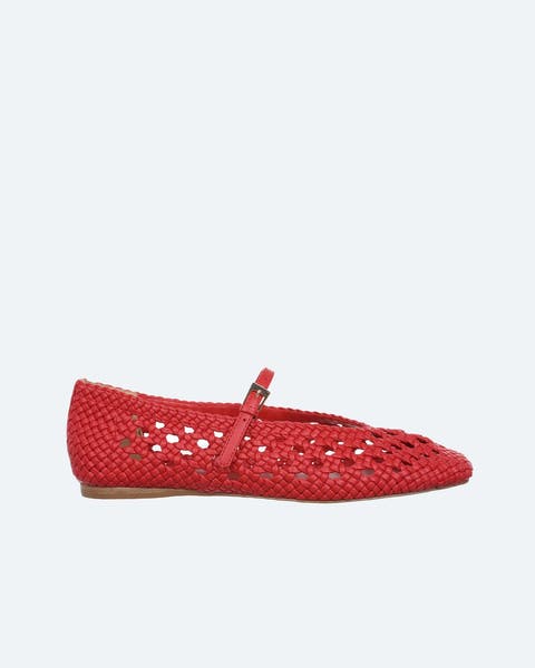 Red woven flats.