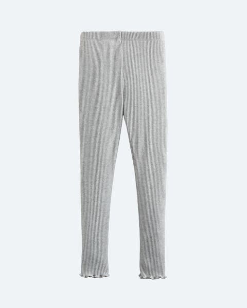 Light grey, rib-knit leggings.