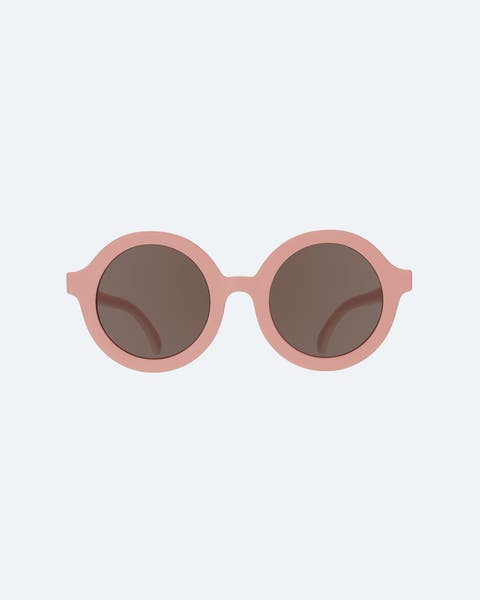 Round, pink sunglasses.