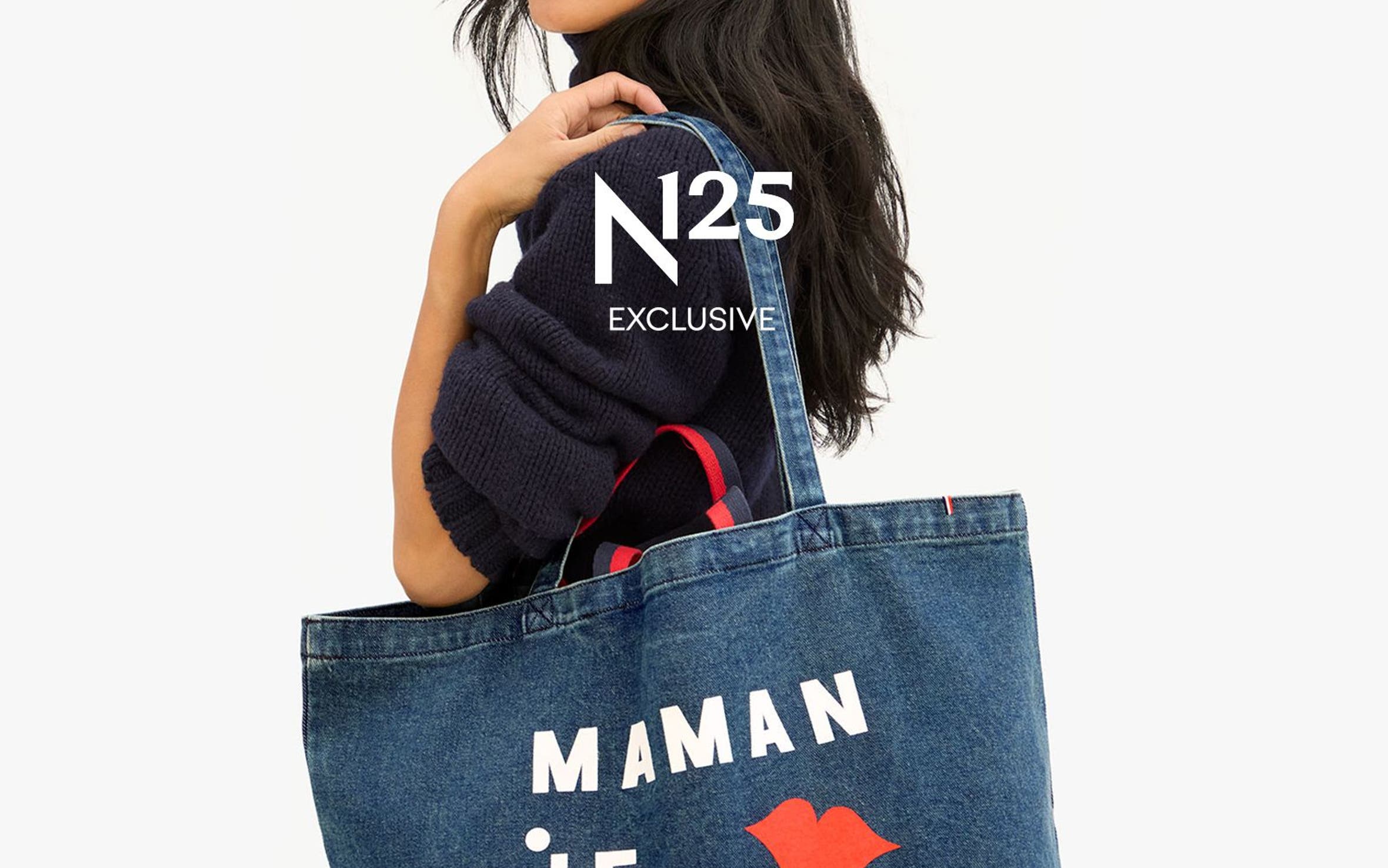 N125 exclusive. Women wearing a sweatshirt and tote that say Maman Je T'aime.
